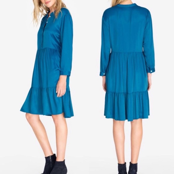 Johnny Was Dresses & Skirts - NWT Johnny Was Tiered Mandarin Collar Dress Long Sleeve Blue Large
